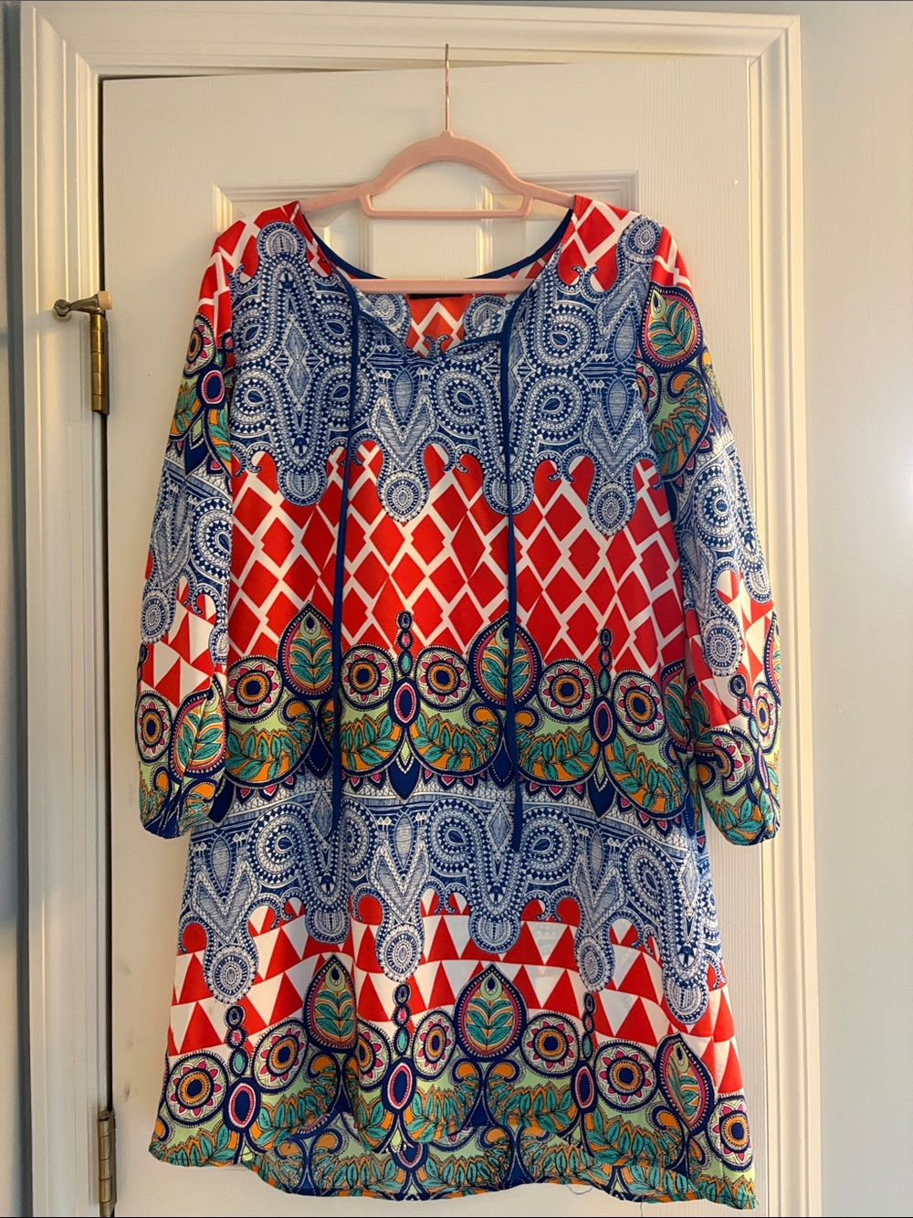West Kei Red and Blue Boho Mosaic Tunic Dress